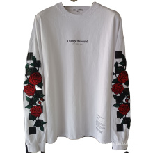 Hot sale custom mens cotton embroidery plain black O neck sweatshirt  long sleeve t shirt